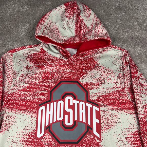 Ohio State Buckeyes Zubaz Pullover Hoodie Size XL Gray Red Static Print - Picture 2 of 5